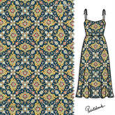 Blue Yellow Mughal Jaal Digital Printed Fabric Material